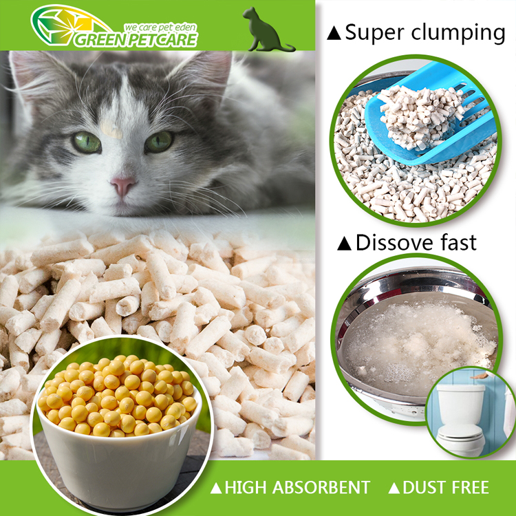 Cheap Clumping natural Tofu cat litter made of Soybean and Corn, China